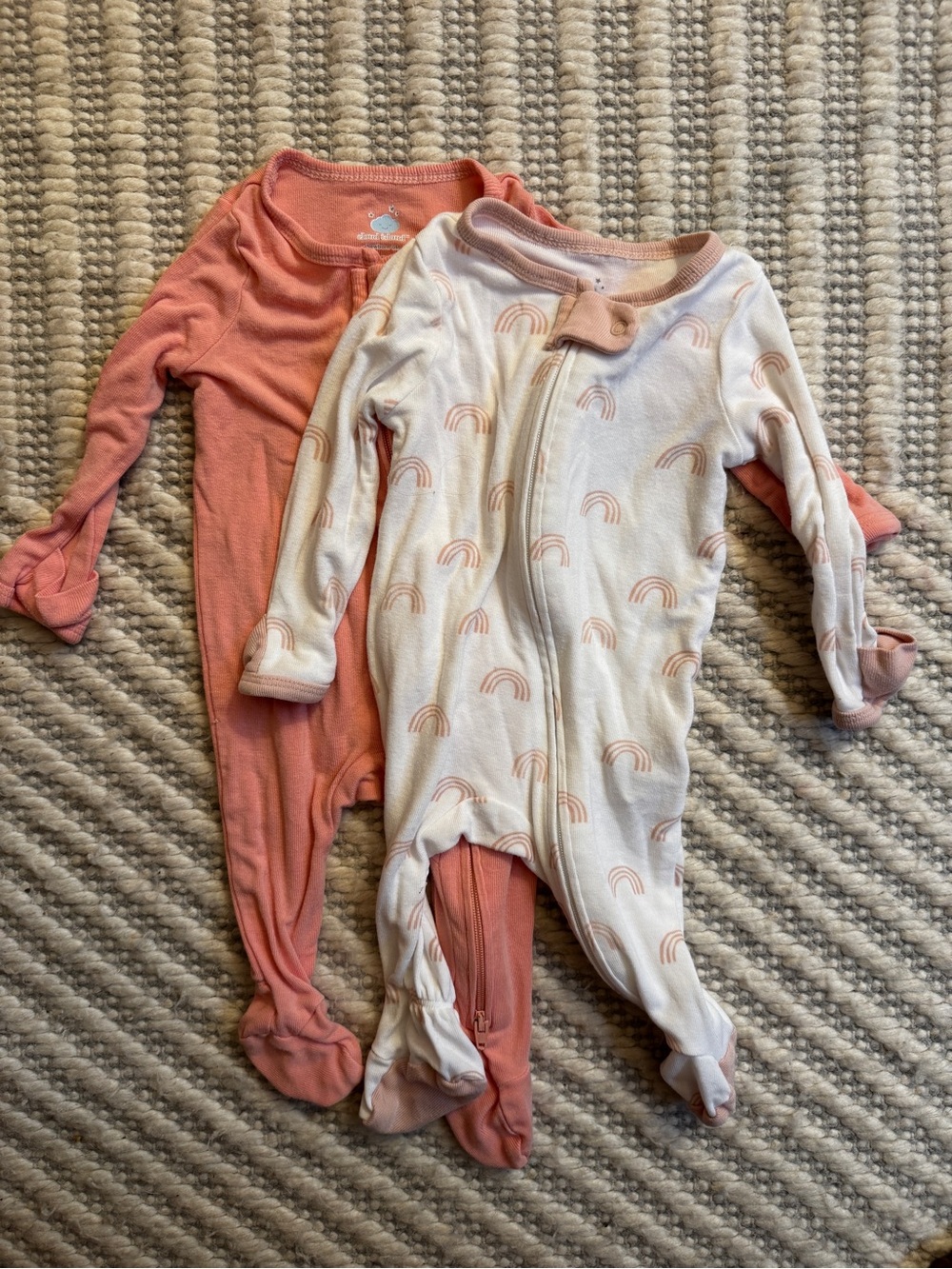 cloud island Coral and Cream Zip Footed One-Piece Set
